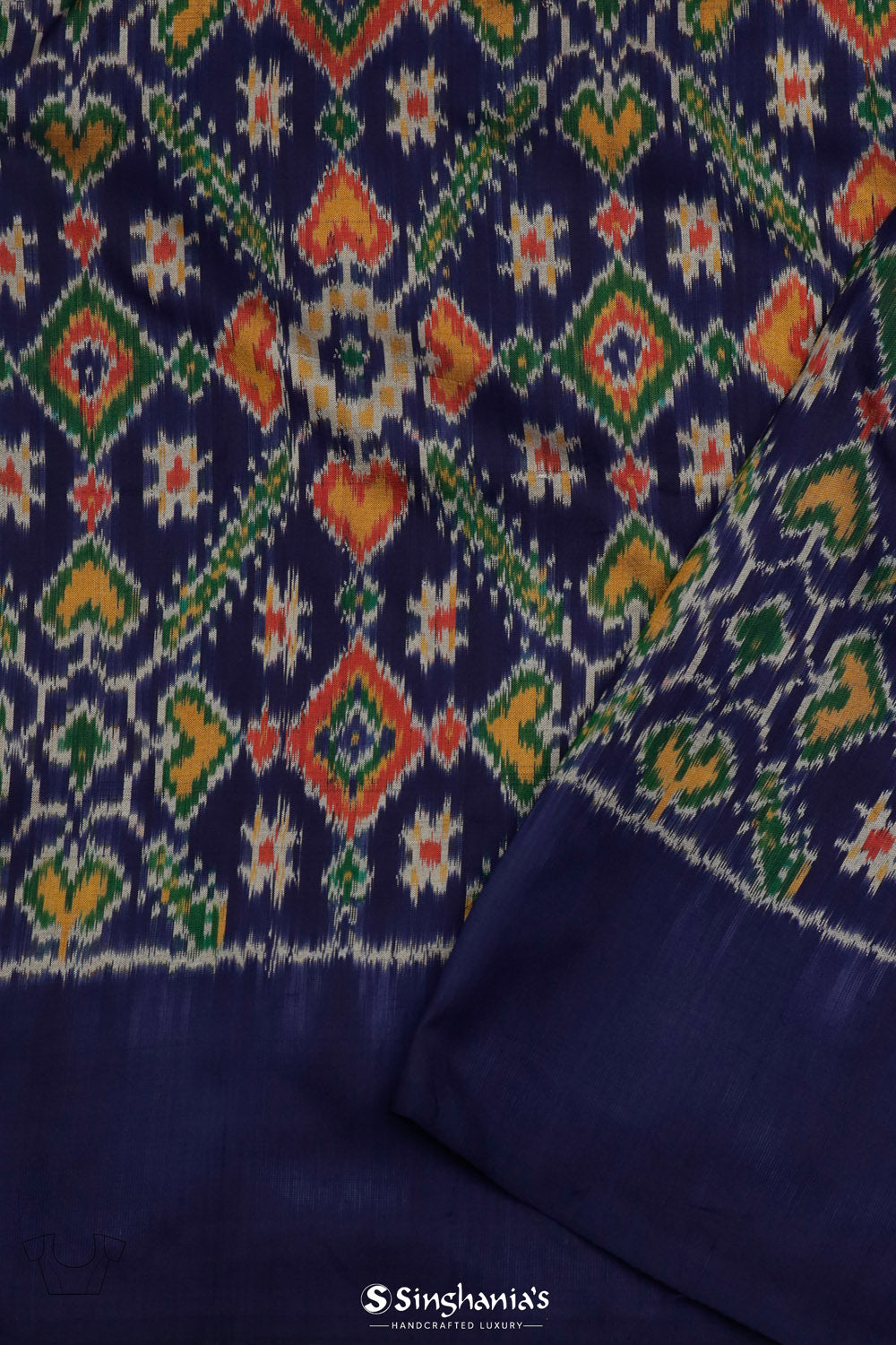 Yellow Blue Printed Madhubani Silk Saree