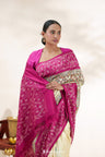 Yellow Pink Printed Madhubani Silk Saree