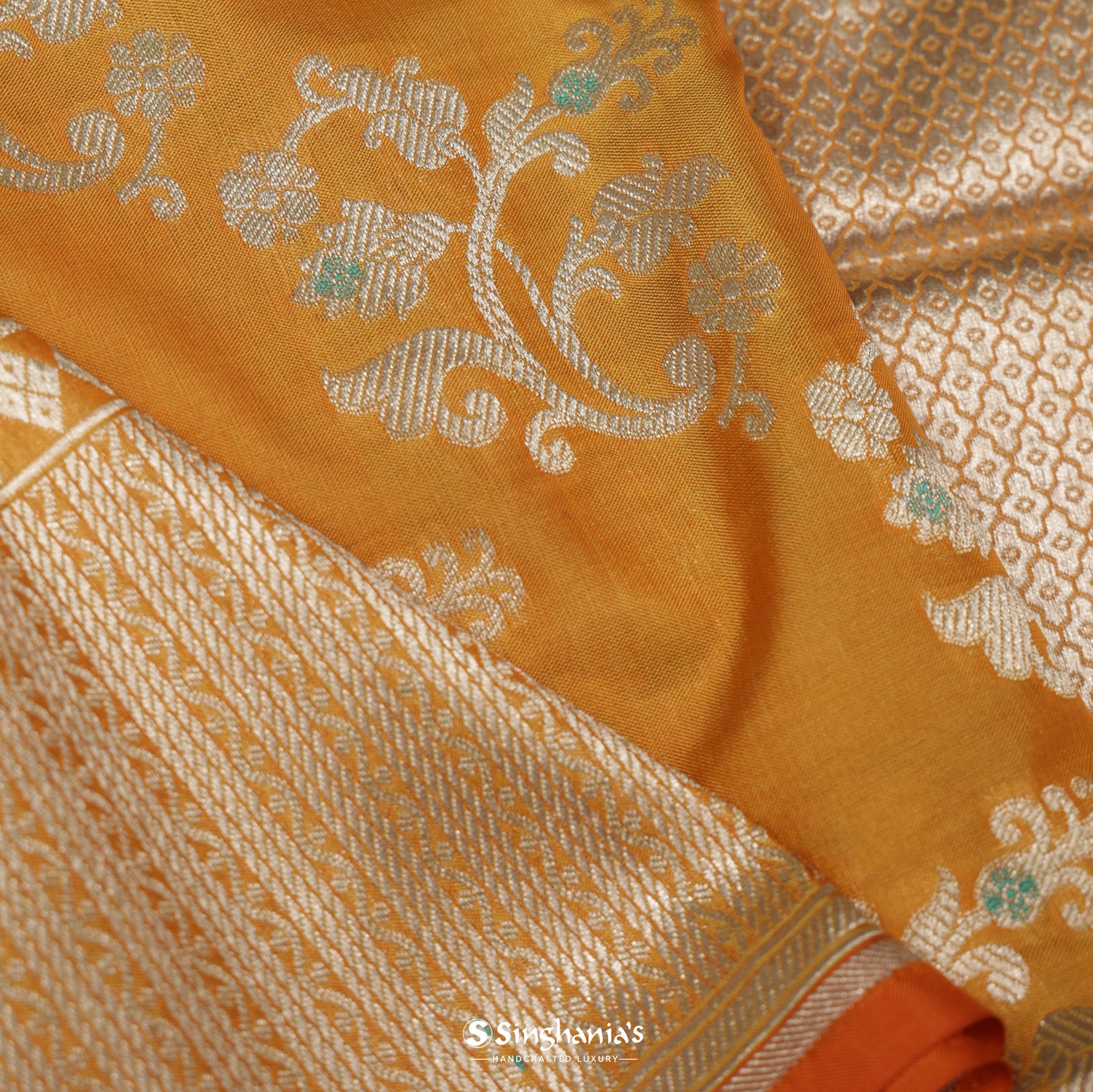 Dahlia Yellow Banarasi Silk Saree With Meenakari, Jaal Weaving