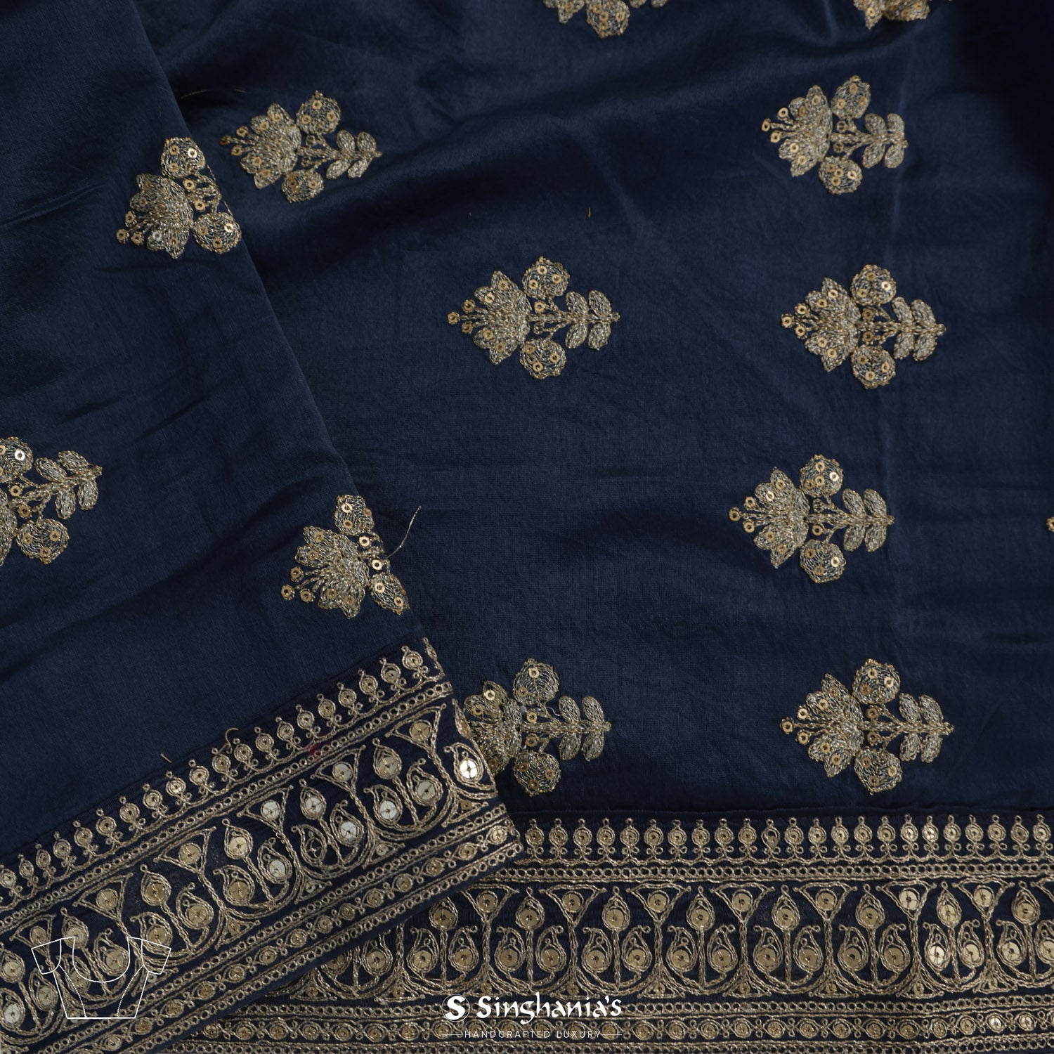 Brewers Blue Printed Tussar Saree With Floral Pattern