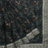 Dark Navy Blue Printed Organza Saree With Floral Print