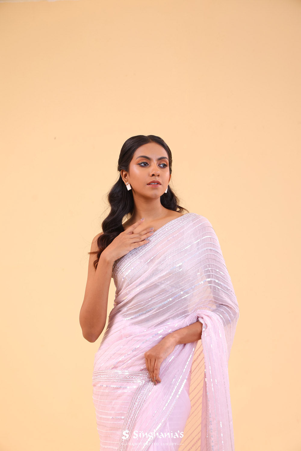 Lemonade Pink Organza Handcrafted Saree