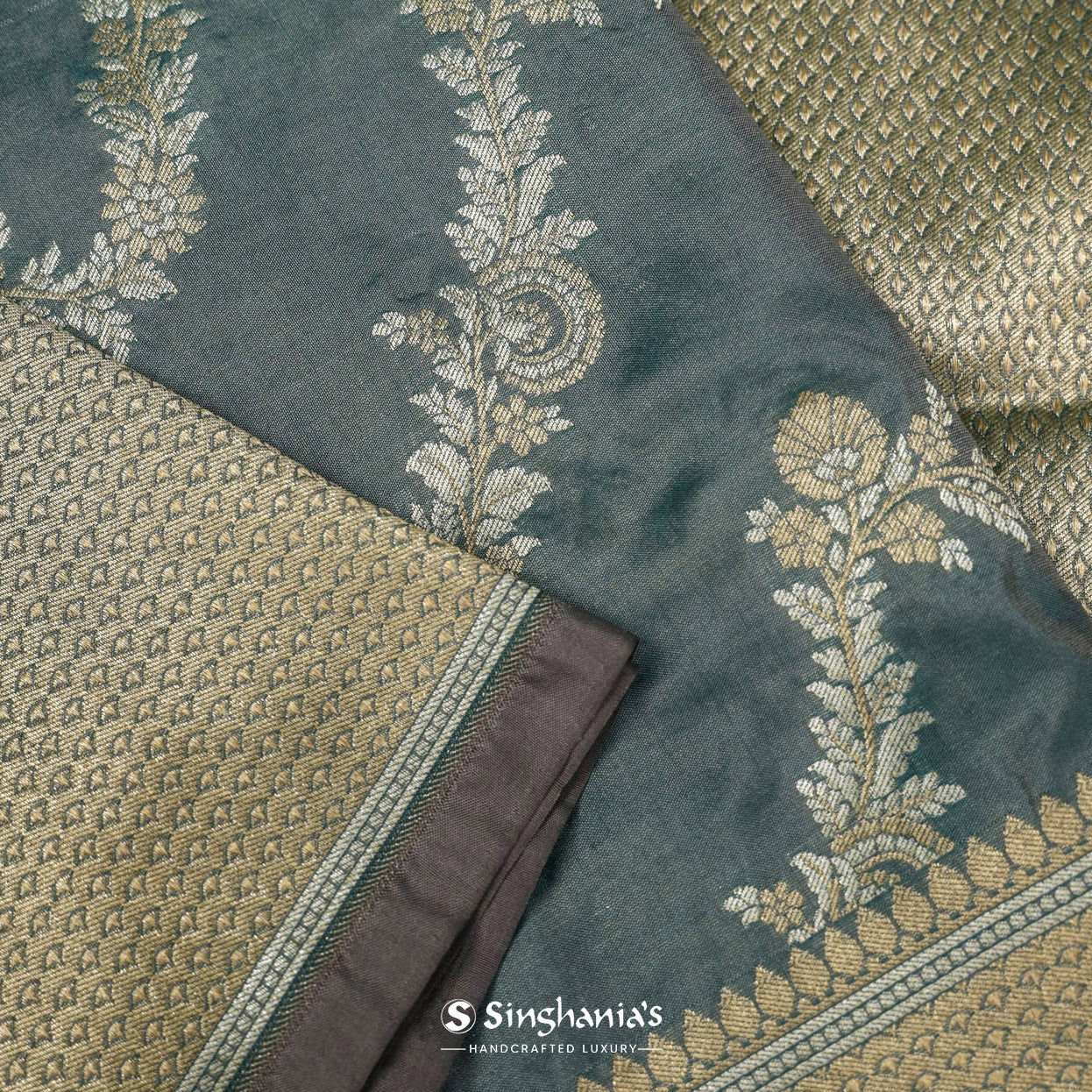 Smoke Gray Banarasi Saree With Floral Jaal Weaving