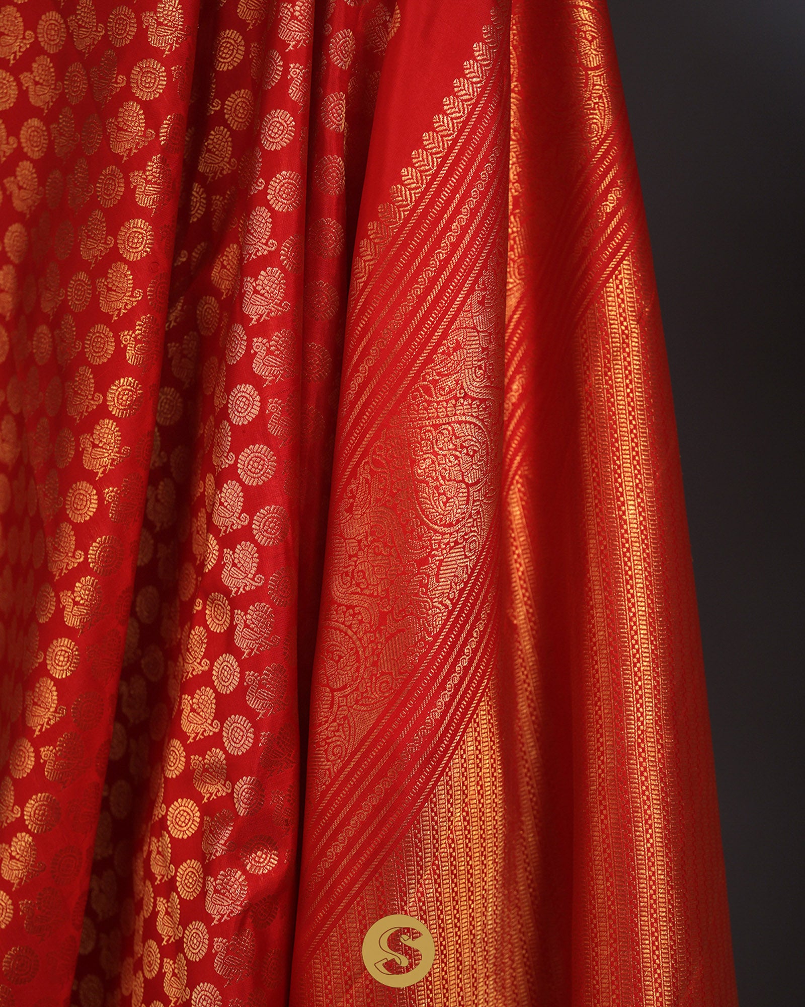 Chilli Red Kanjivaram Silk Saree With Zari Butti Design