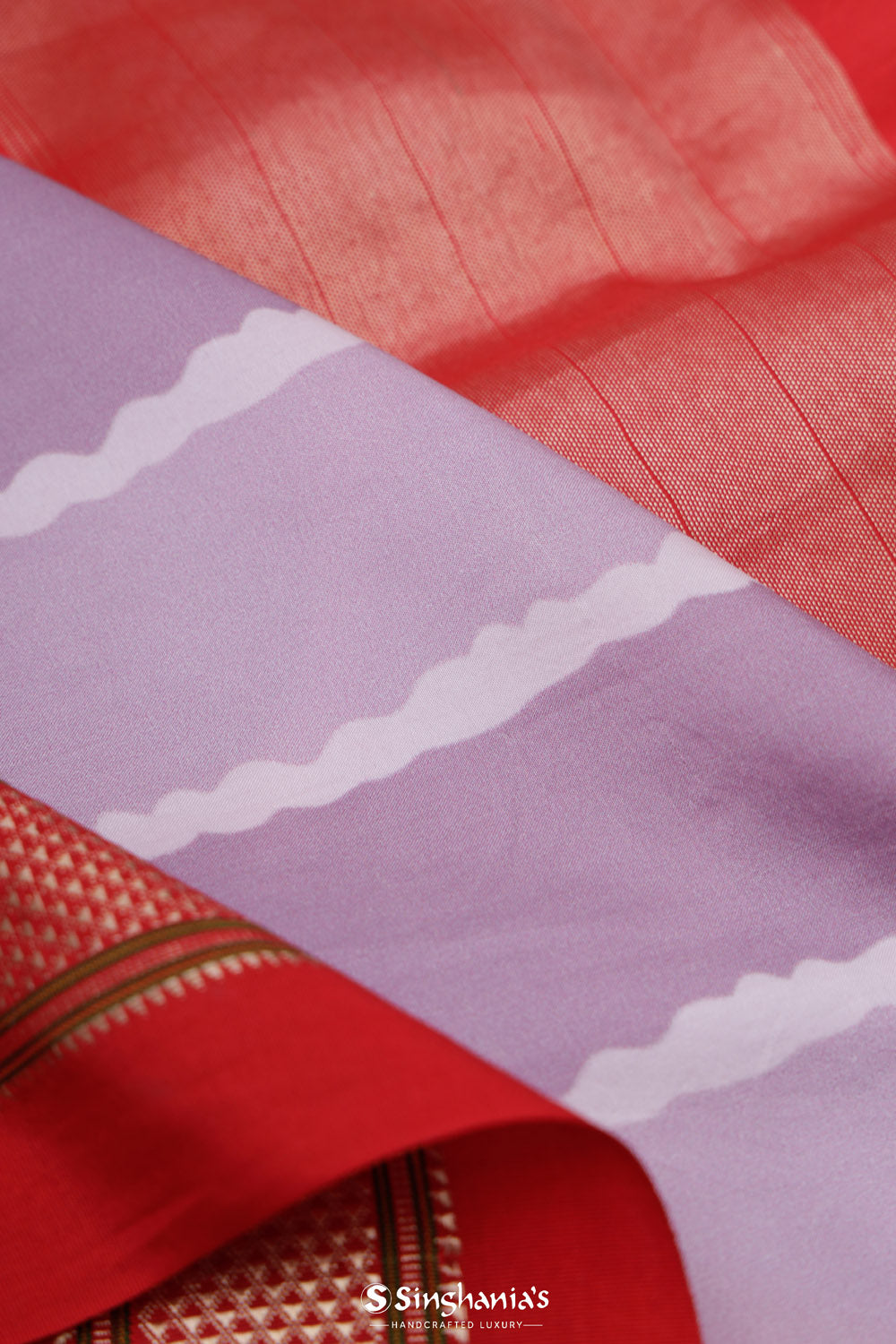 Mauve Purple Printed Kanjivaram Silk Saree With Horizontal Pattern