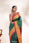 Castleton Green Ikkat Patola Silk Saree With Contrast Border