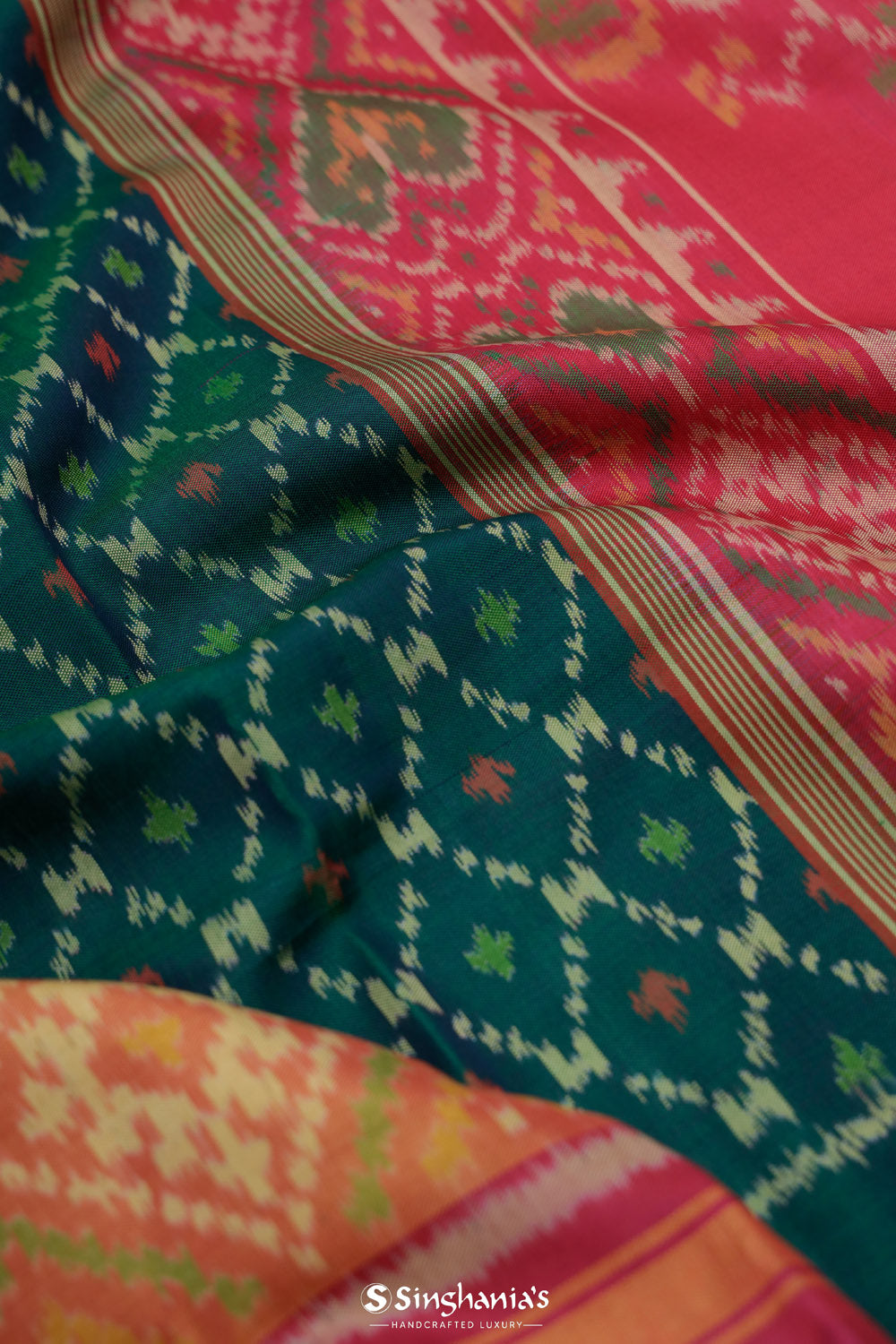 Castleton Green Ikkat Patola Silk Saree With Contrast Border