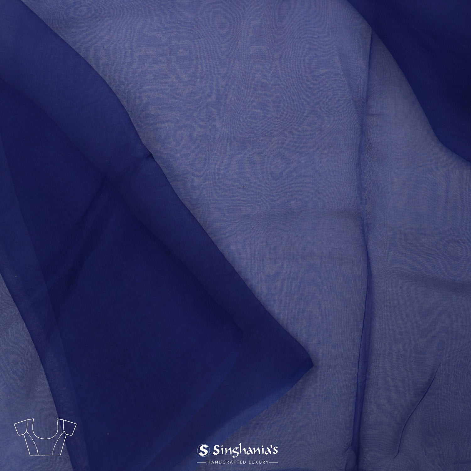 Ford Blue Printed Organza Saree With Floral Pattern