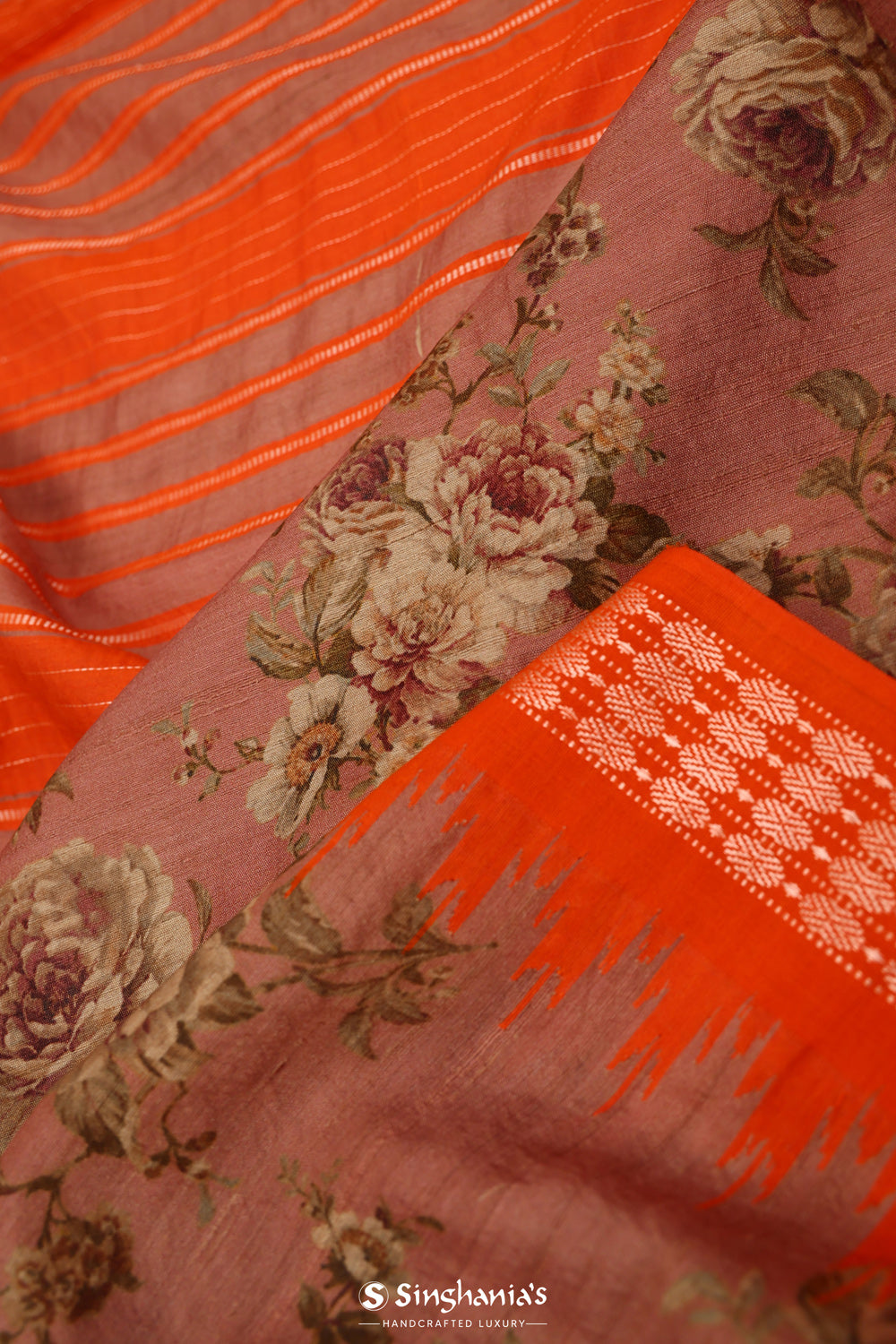 Chocolate Brown Printed Tussar Silk Saree