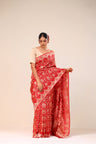 Raspberry Red Chiniya Banarasi Silk Saree