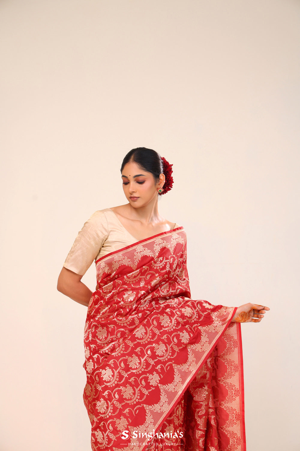 Raspberry Red Chiniya Banarasi Silk Saree