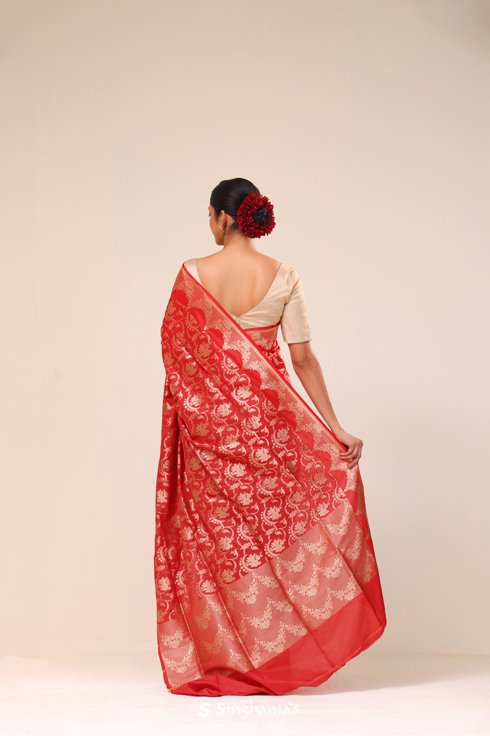 Raspberry Red Chiniya Banarasi Silk Saree