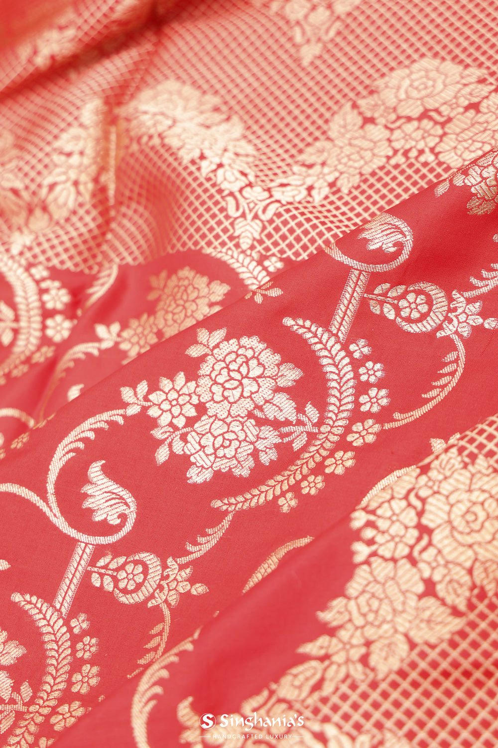 Raspberry Red Chiniya Banarasi Silk Saree