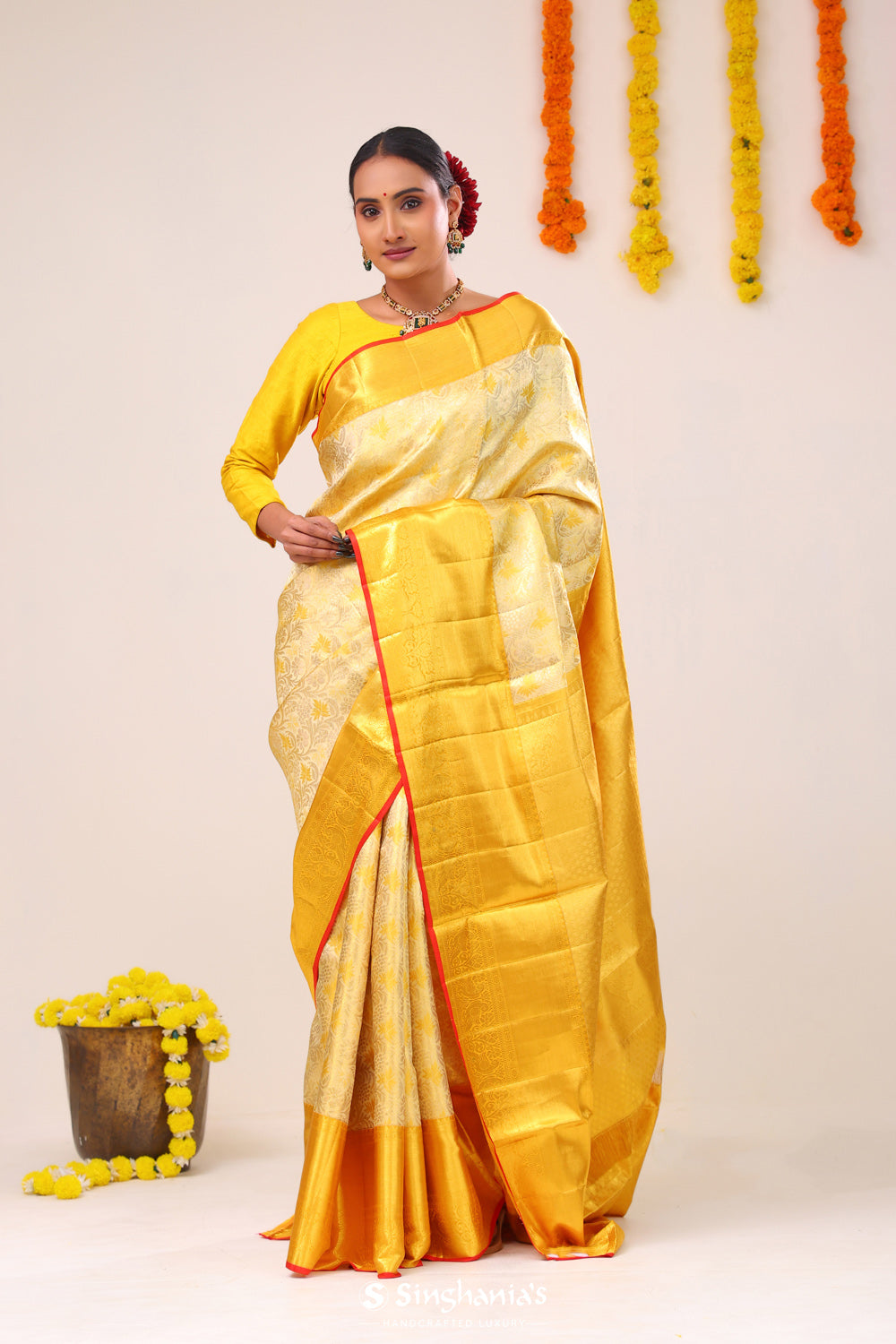 Pastel Gold Jaal Kanjivaram Silk Saree