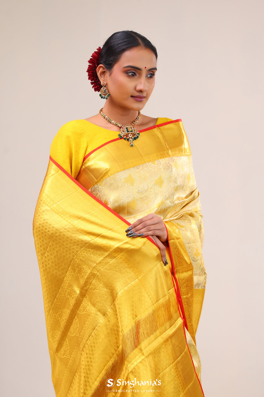 Pastel Gold Jaal Kanjivaram Silk Saree