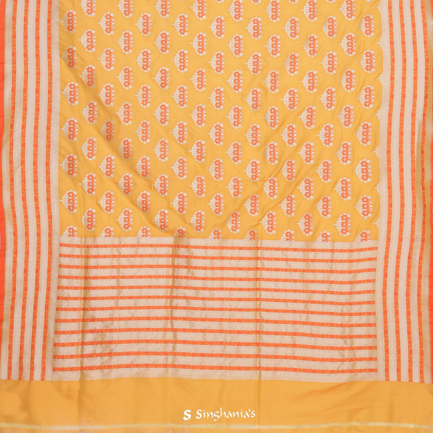 Saffron Orange Banarasi Saree With Meenakari Floral Jaal Pattern