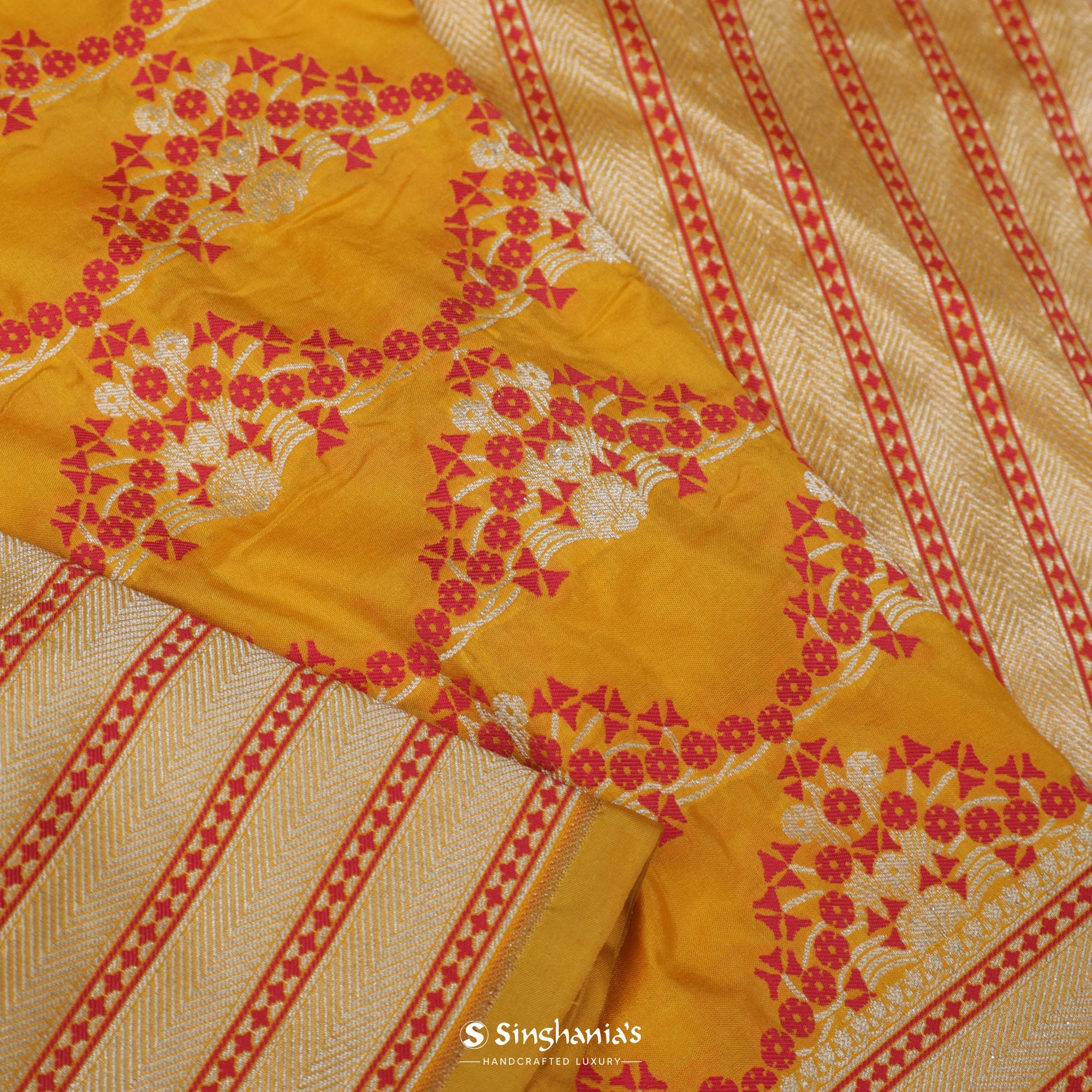 Colza Yellow Silk Saree With Banarasi Weaving