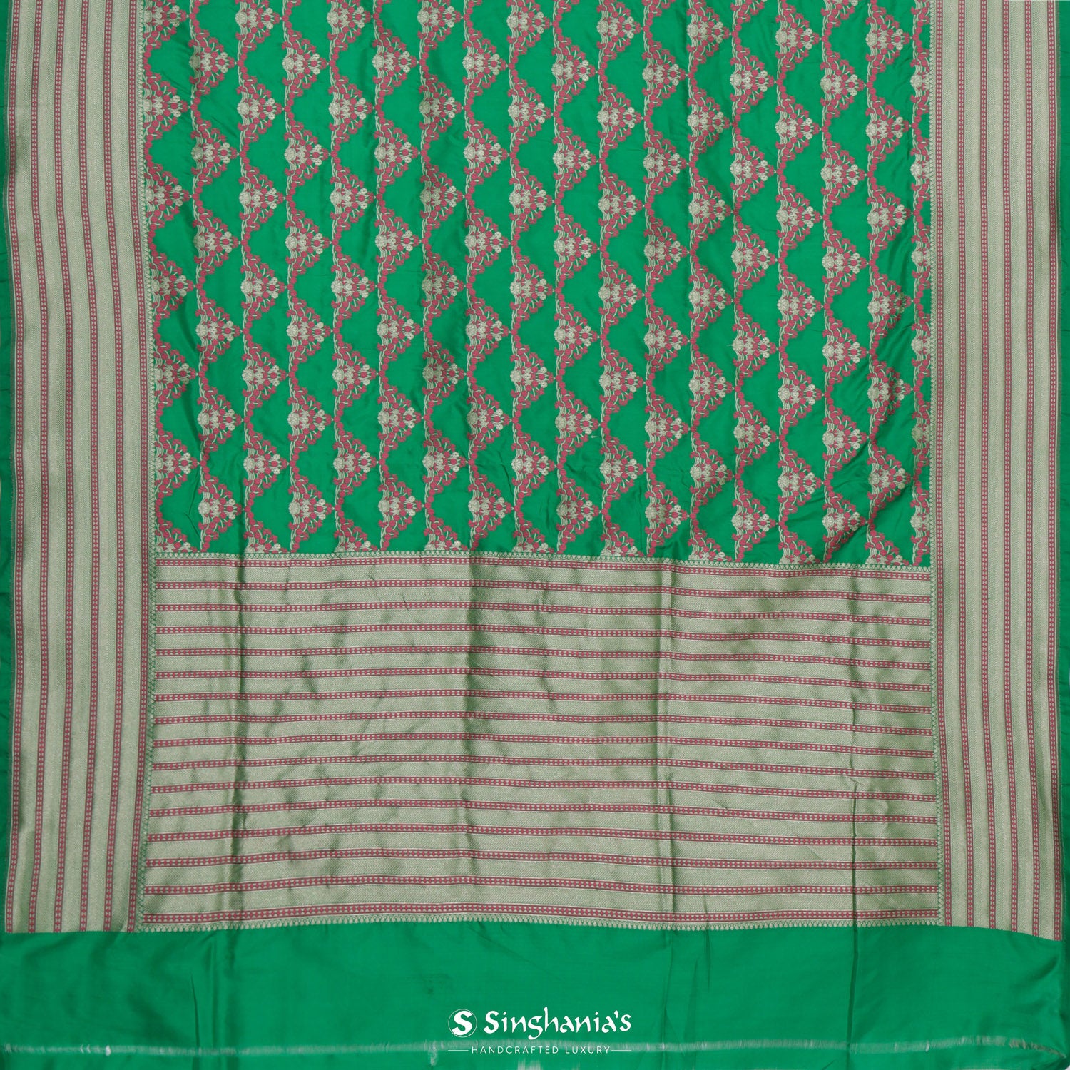 Christmas Green Banarasi Saree With Floral Jaal Pattern