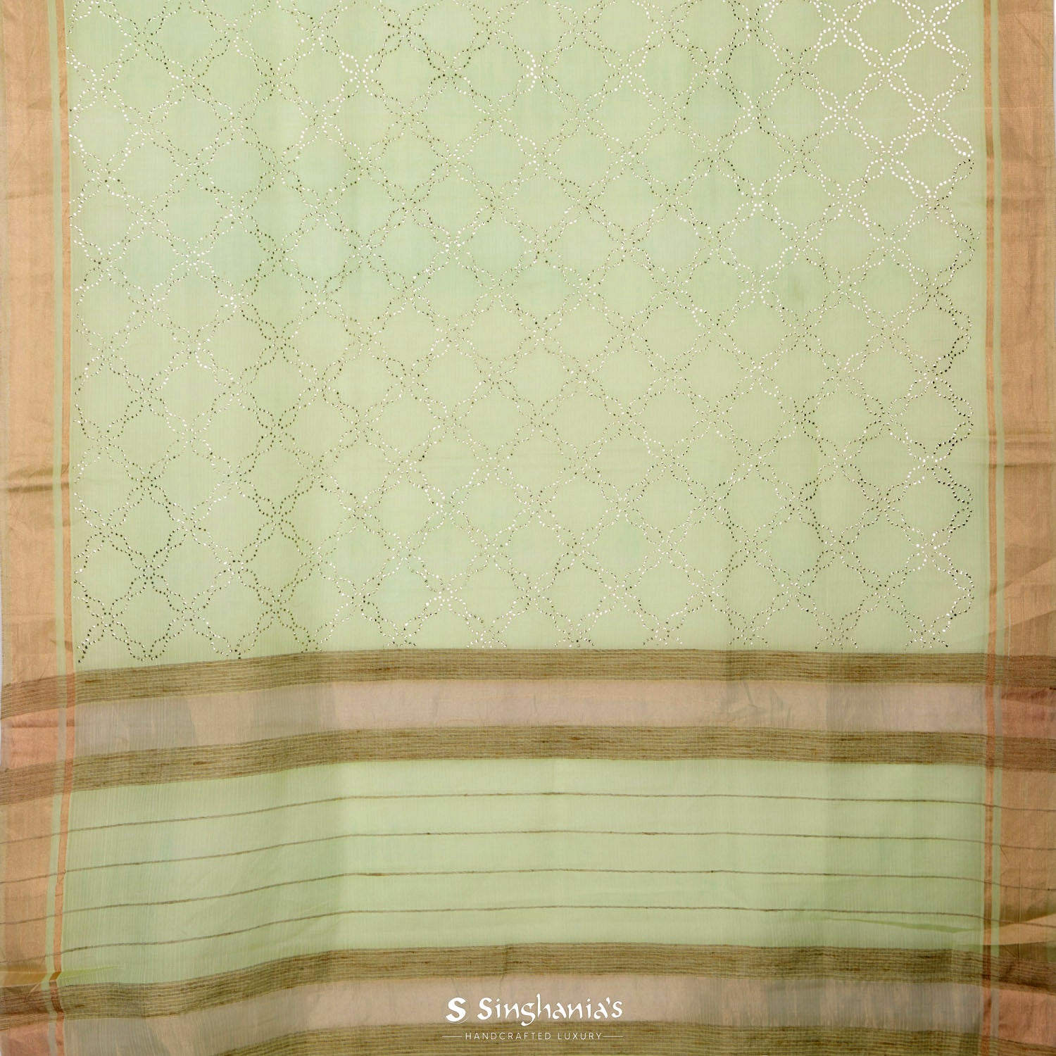 Pale Green Kota Silk Saree With Mukaish Work