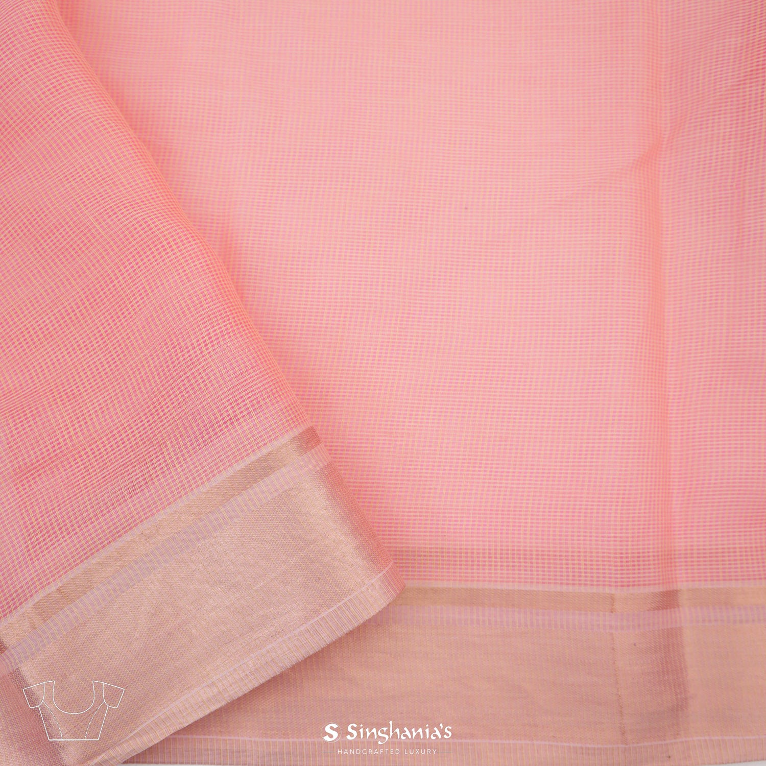 Pastel Pink Kota Silk Saree With Mukaish Work In Grid Pattern