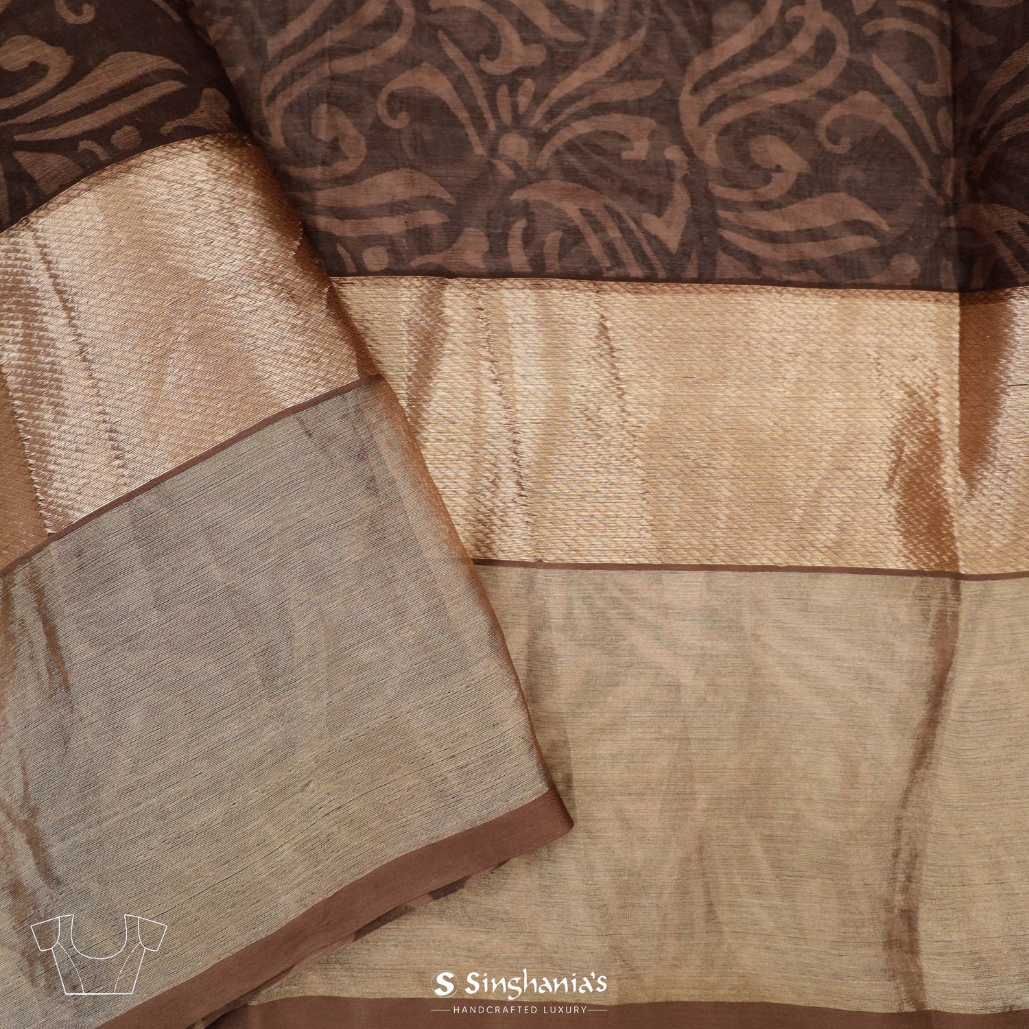 Ivory Printed Maheshwari Saree With Geometrical Pattern