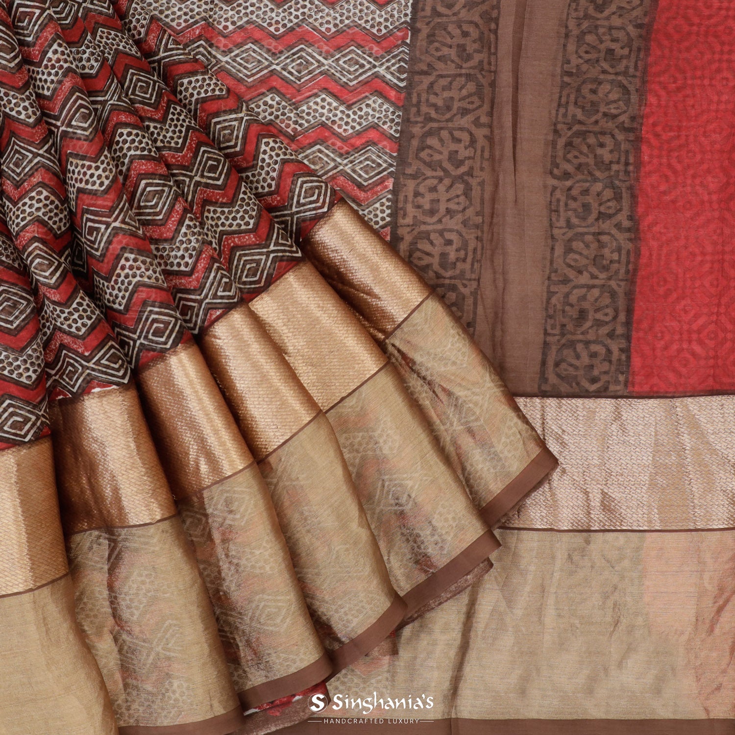 Ivory Printed Maheshwari Saree With Geometrical Pattern