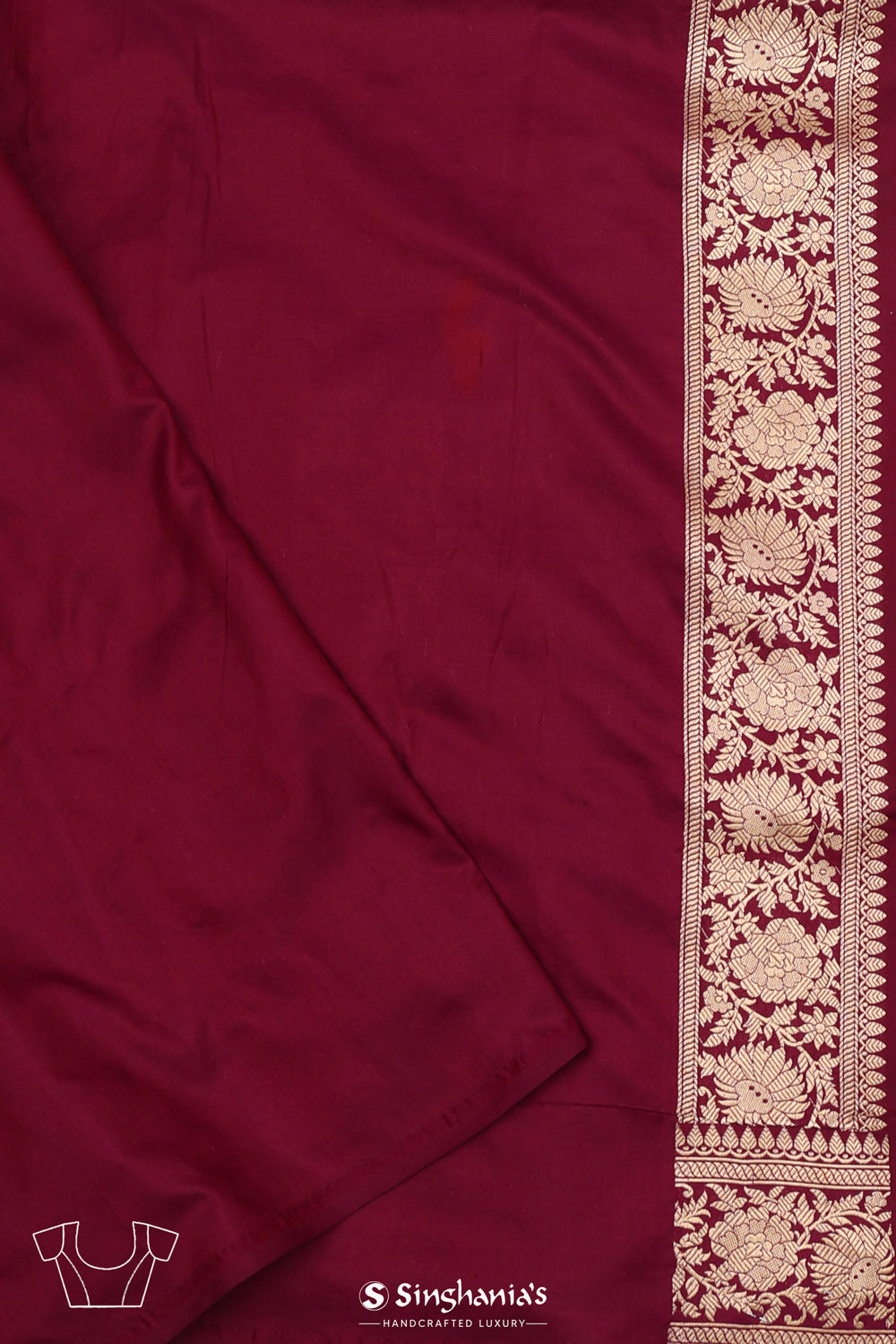 Deep Maroon Floral Banarasi Silk Saree