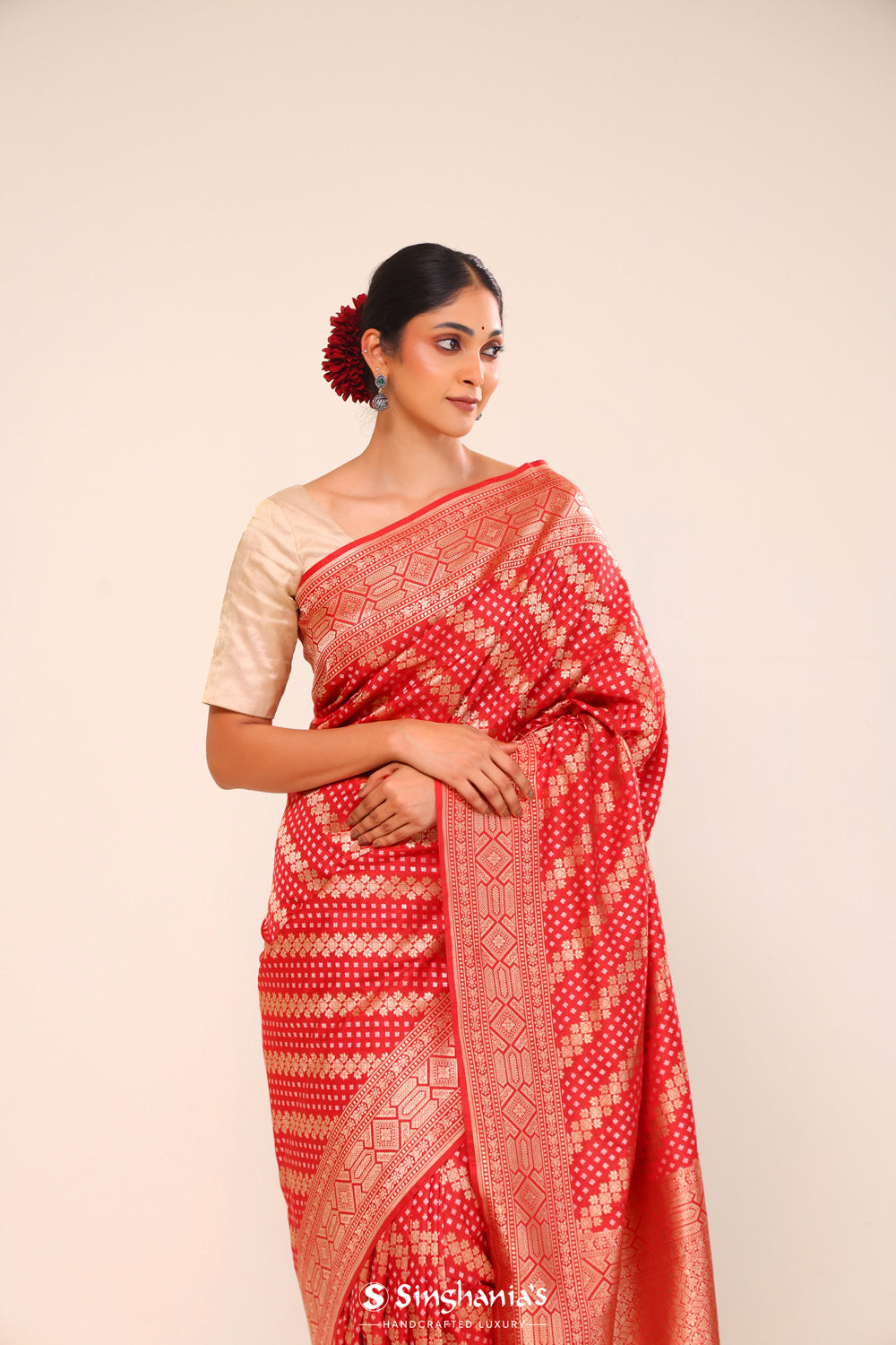 Chilli Red Chiniya Banarasi Silk Saree