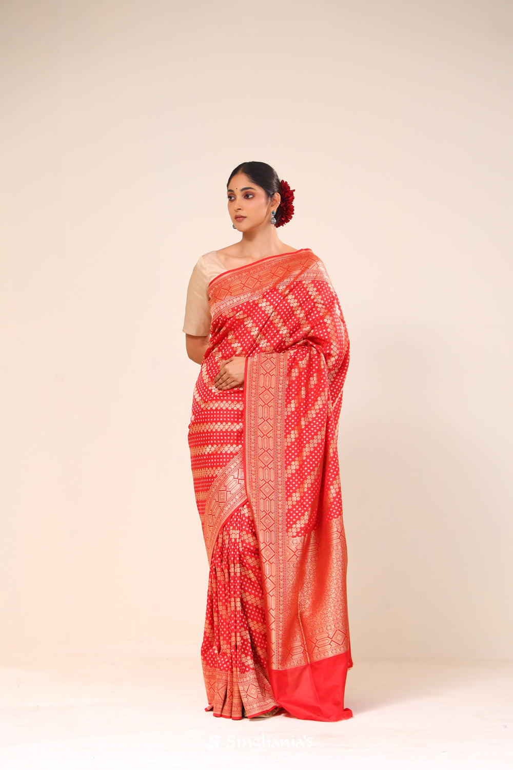 Chilli Red Chiniya Banarasi Silk Saree