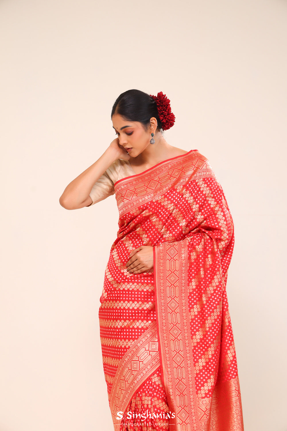 Chilli Red Chiniya Banarasi Silk Saree