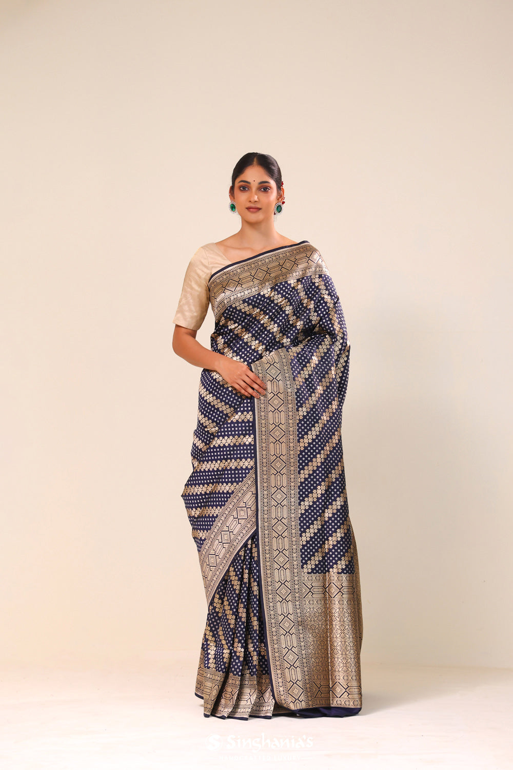 Dark Blue Chiniya Banarasi Silk Saree