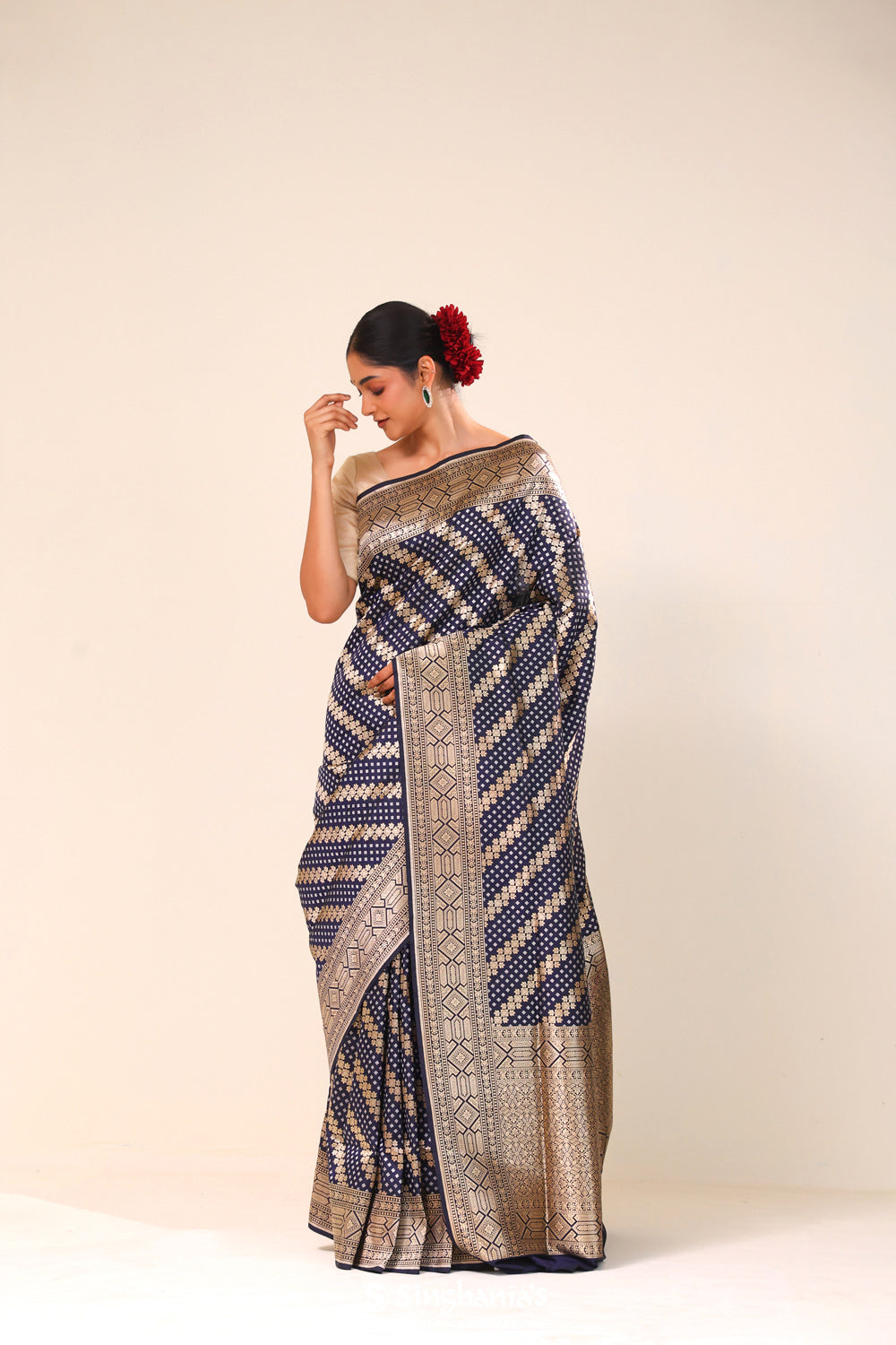 Dark Blue Chiniya Banarasi Silk Saree