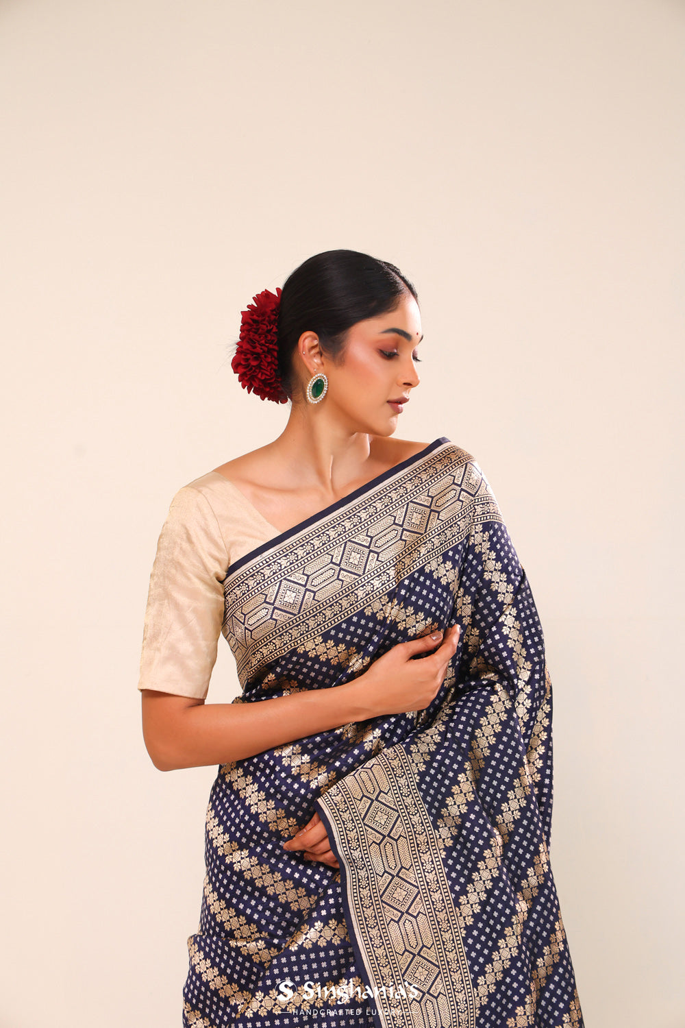 Dark Blue Chiniya Banarasi Silk Saree