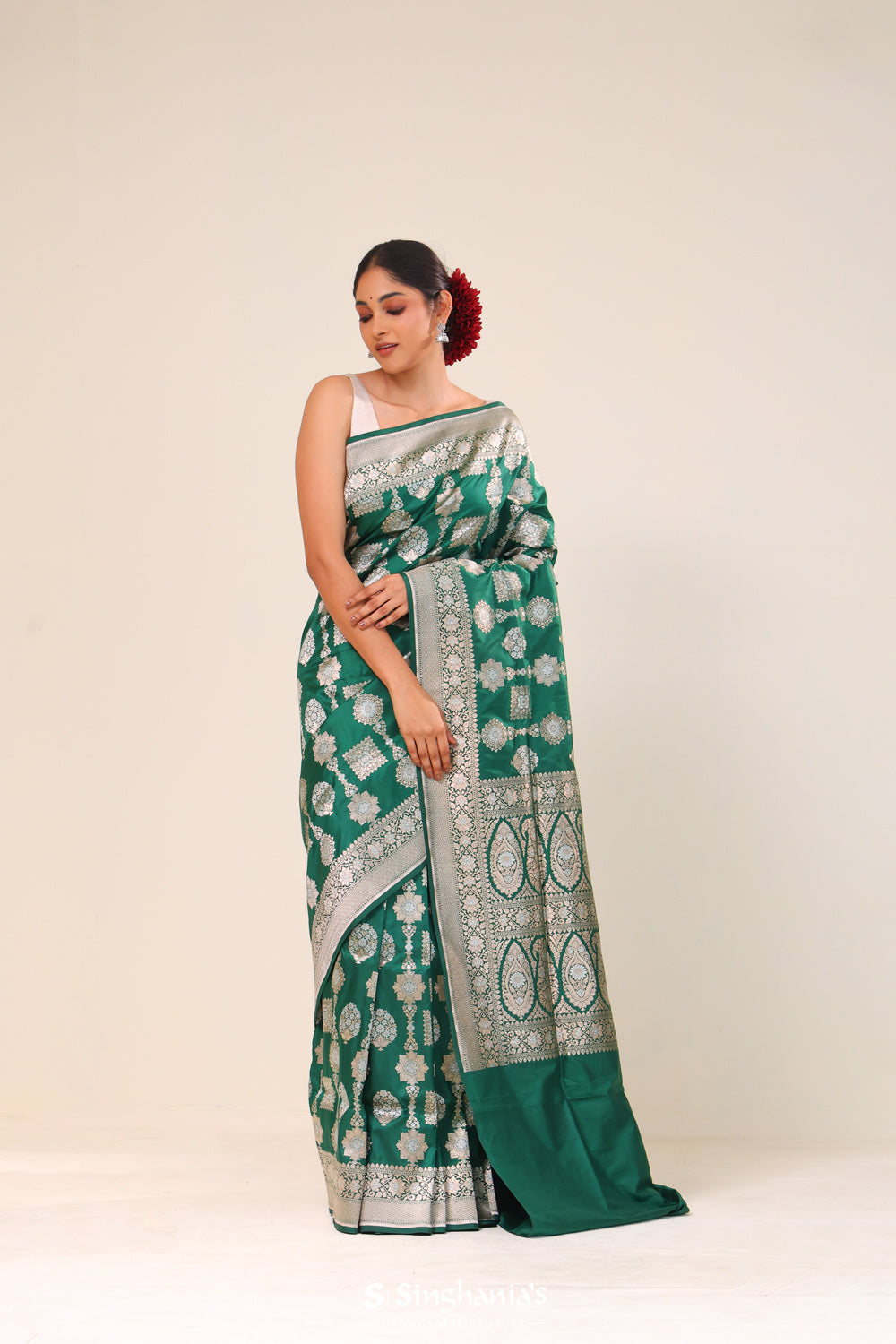 Castleton Green Floral Banarasi Silk Saree