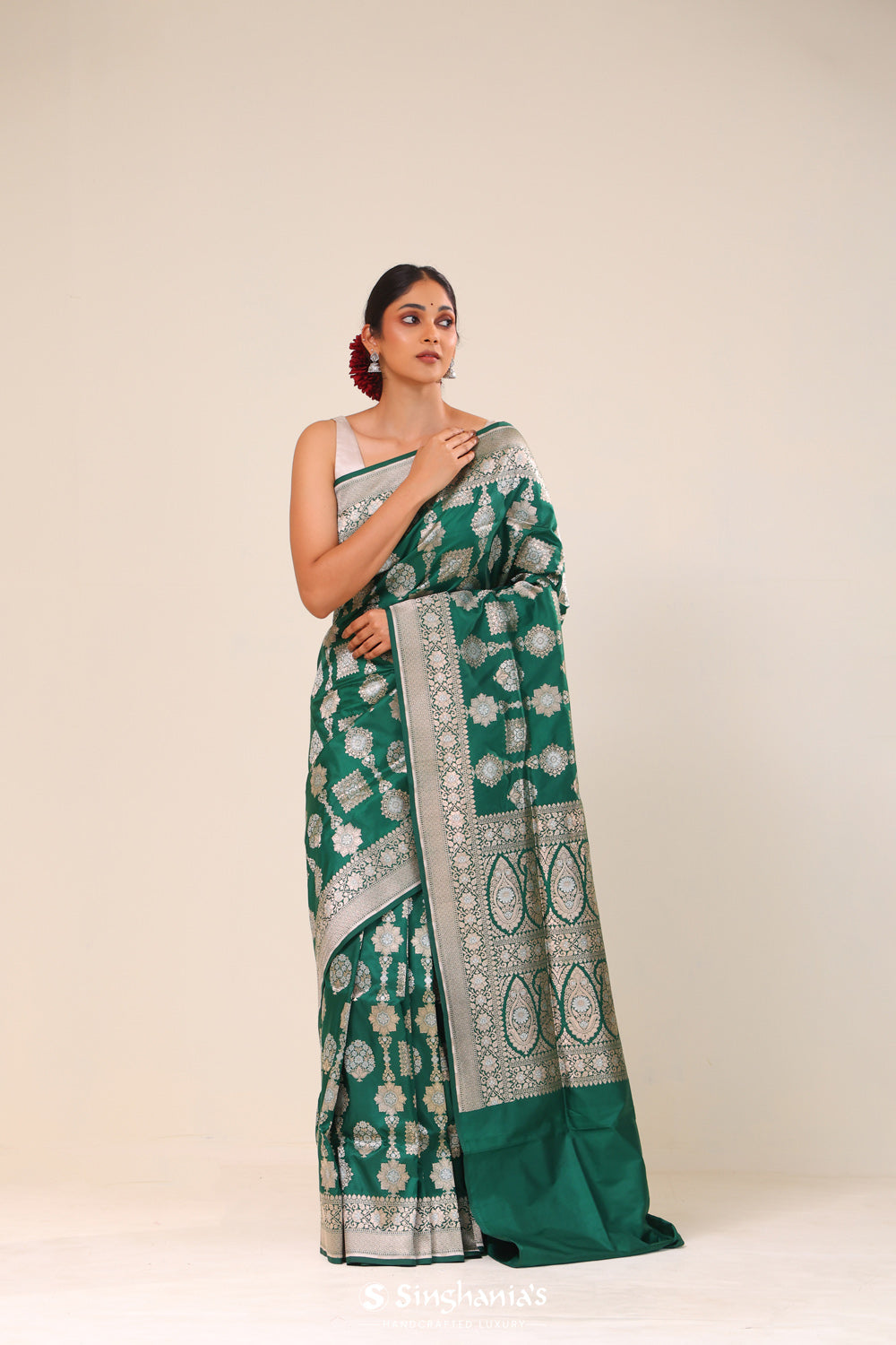 Castleton Green Floral Banarasi Silk Saree