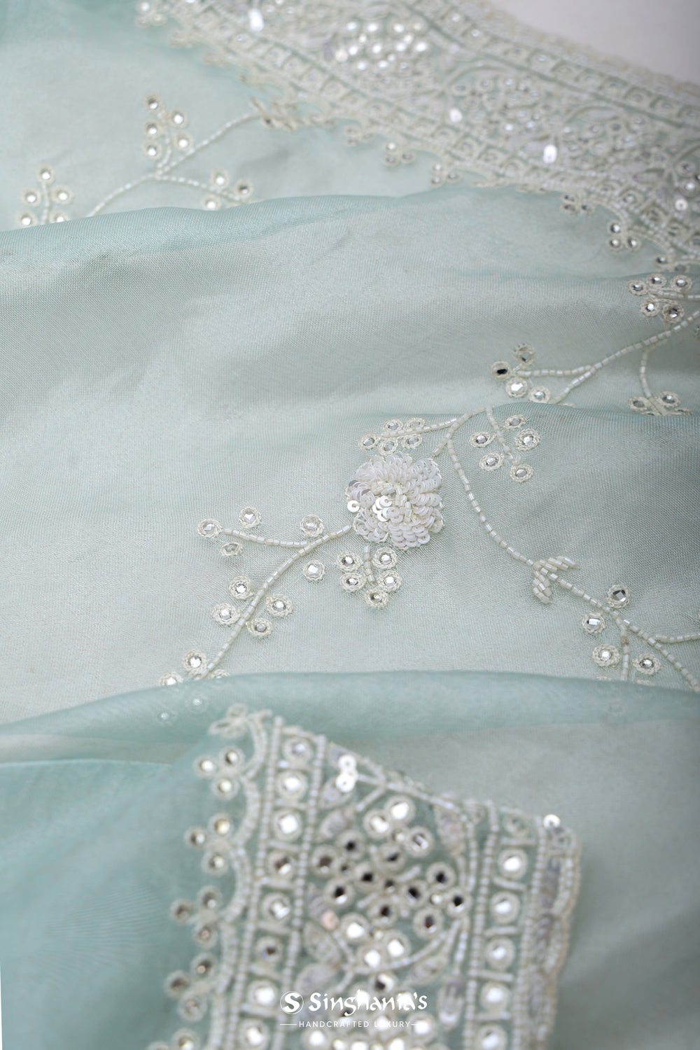 Pale Blue Handcrafted Tissue Saree