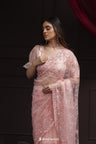 Spanish Pink Tissue Designer Saree With Hand Embroidery