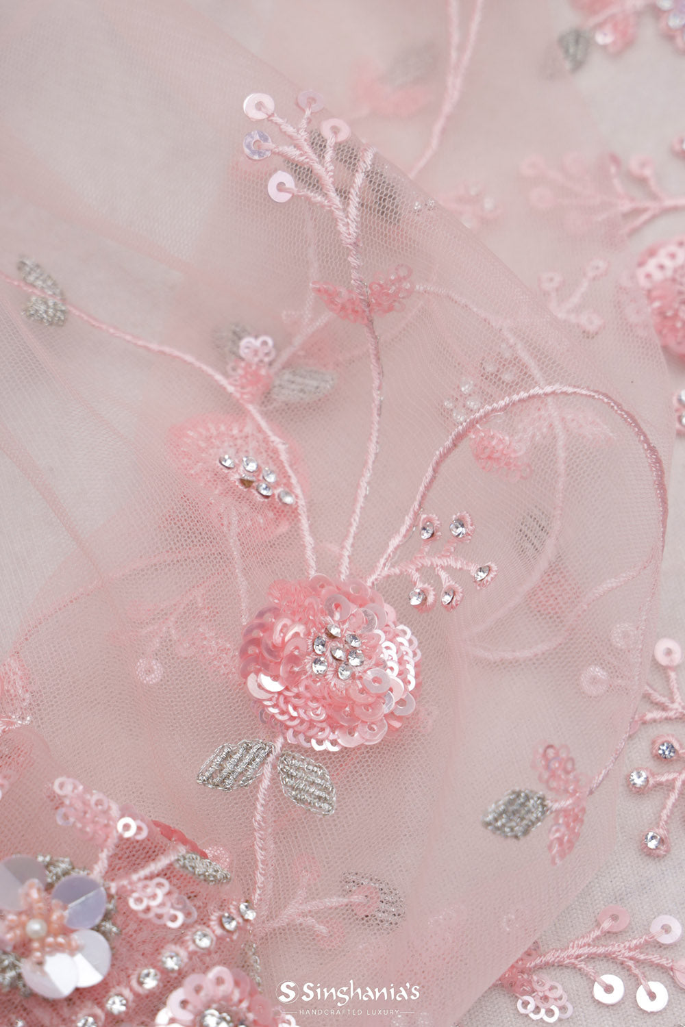 Spanish Pink Tissue Designer Saree With Hand Embroidery