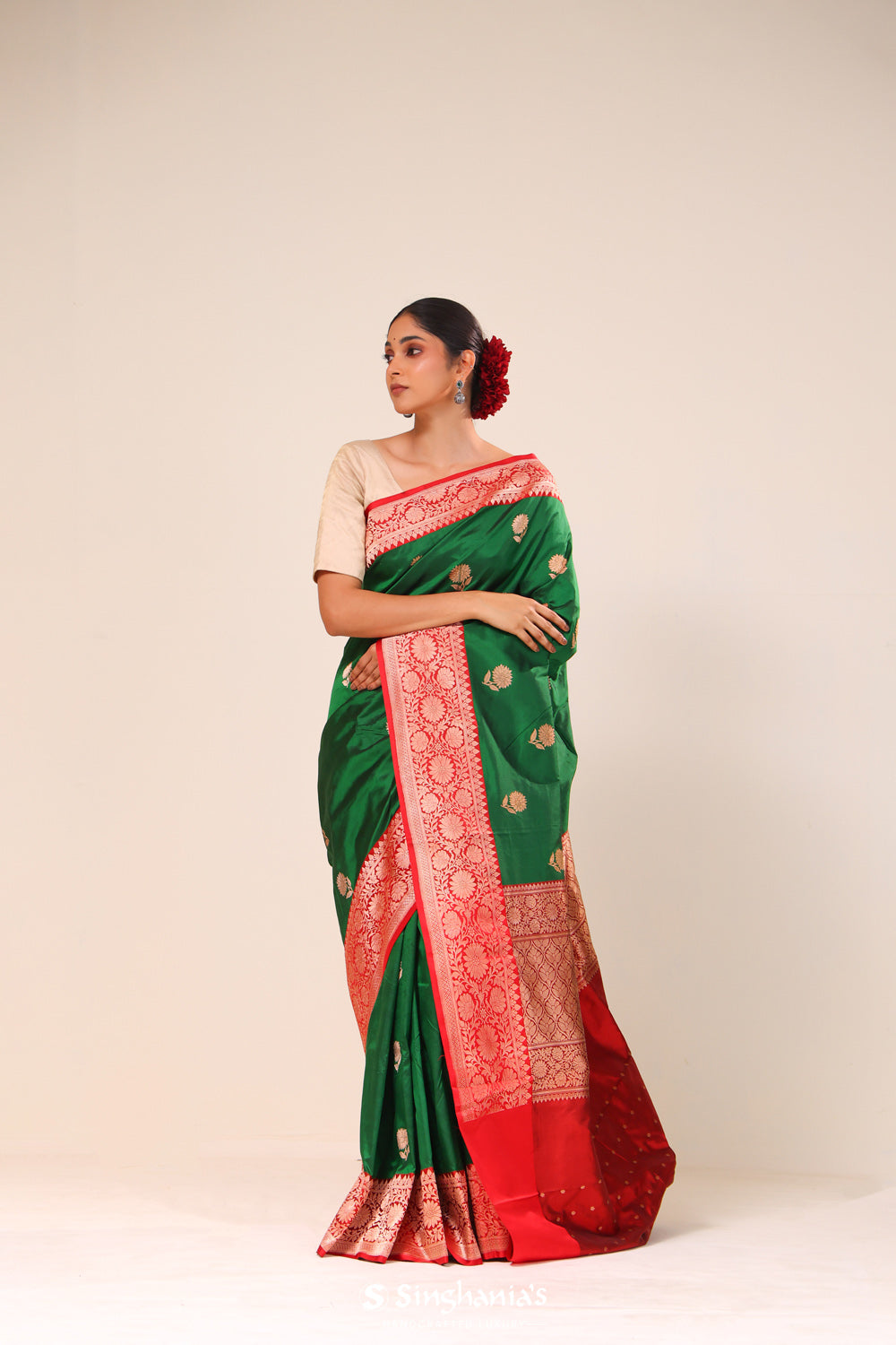 Cadmium Green Chiniya Banarasi Silk Saree