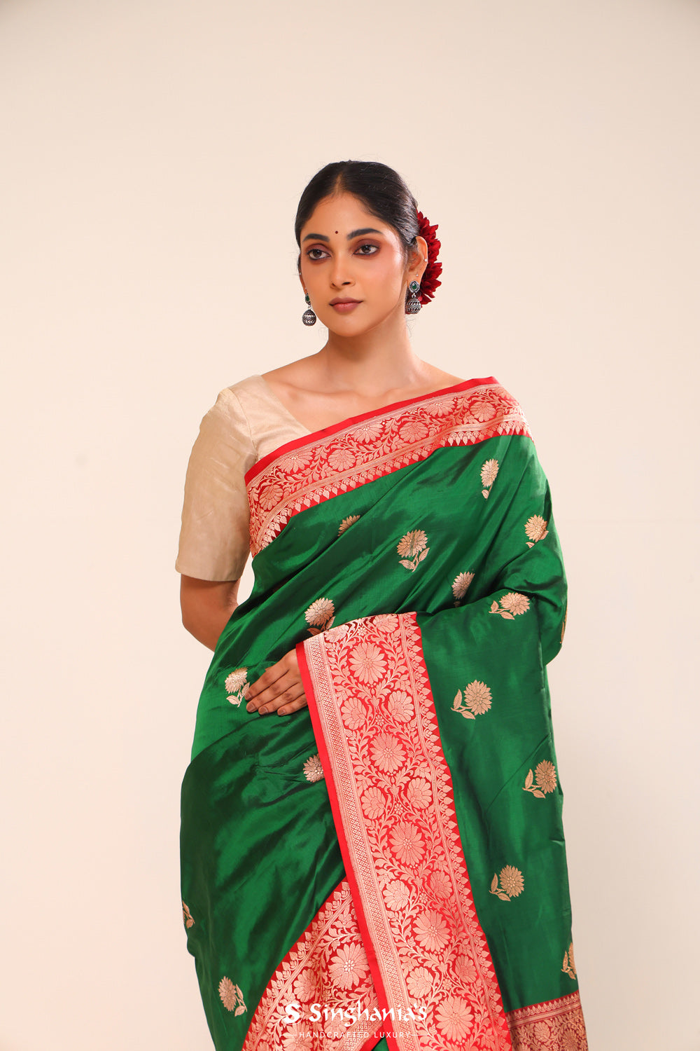 Cadmium Green Chiniya Banarasi Silk Saree