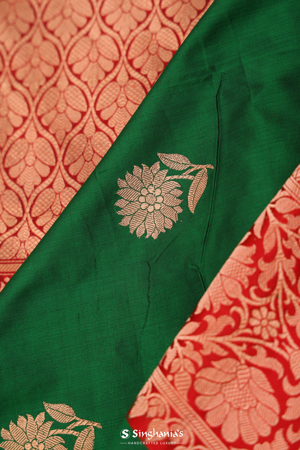 Cadmium Green Chiniya Banarasi Silk Saree