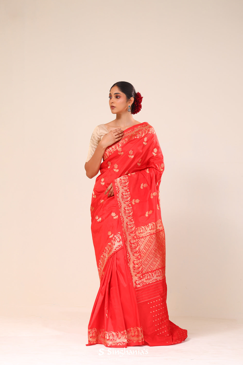 Imperial Red Chiniya Banarasi Silk Saree