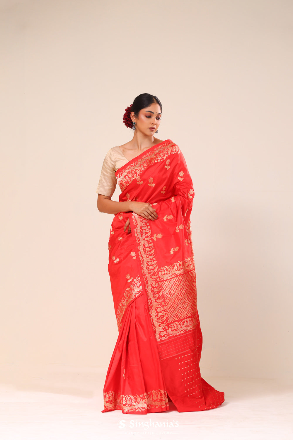 Imperial Red Chiniya Banarasi Silk Saree