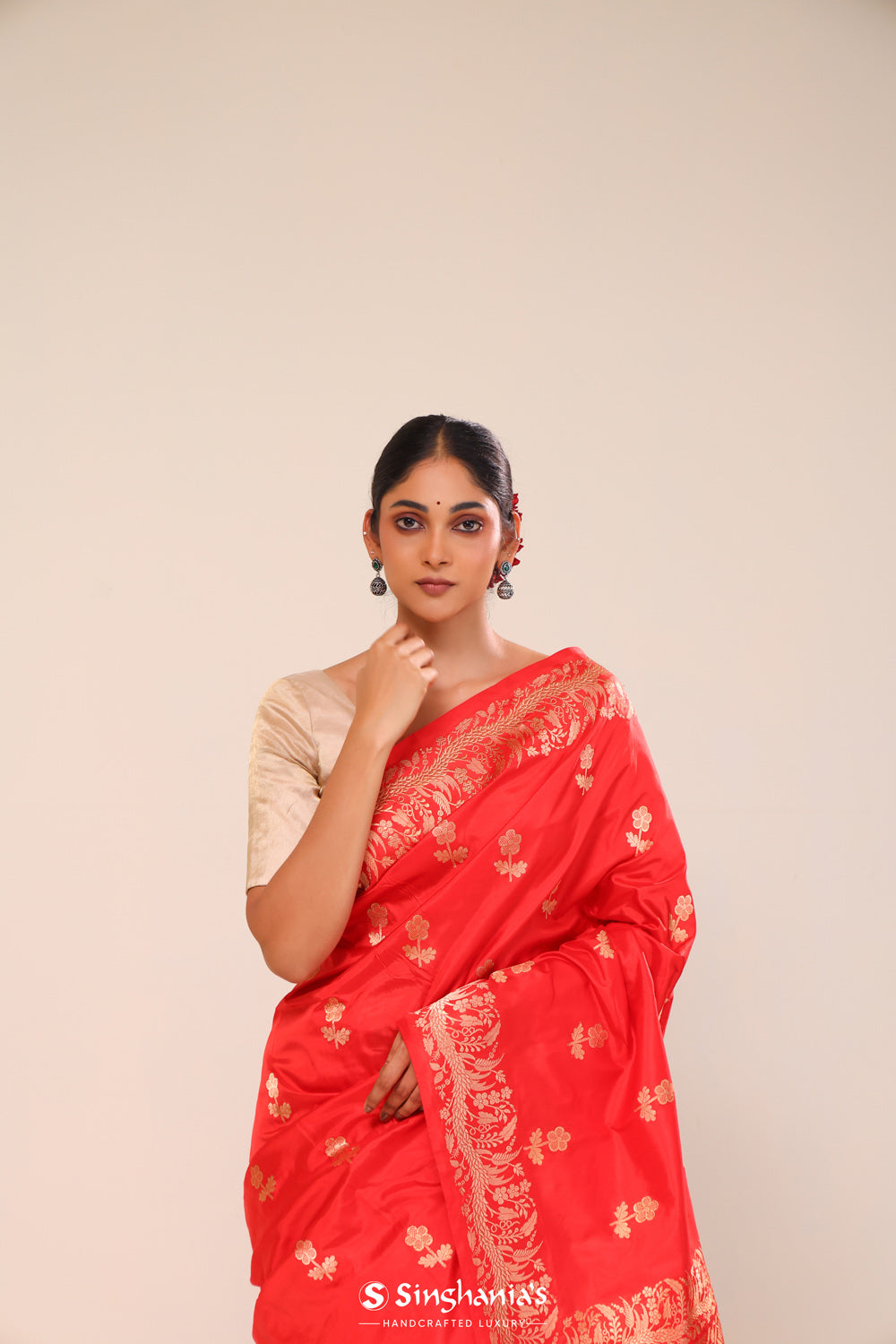 Imperial Red Chiniya Banarasi Silk Saree