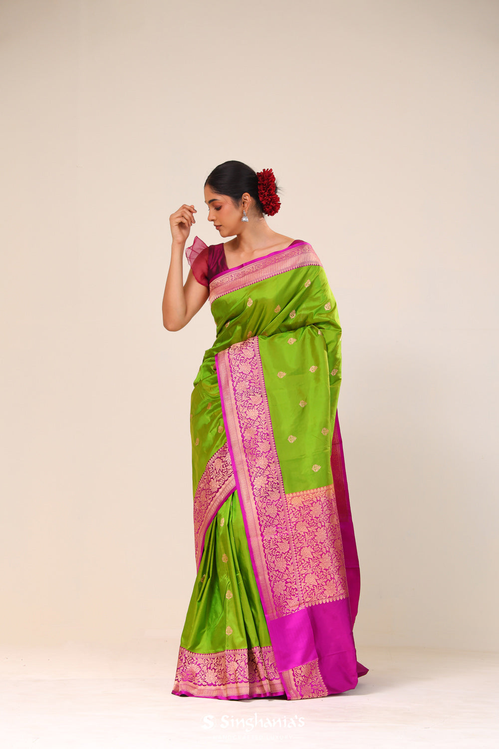 Kelly Green Chiniya Banarasi Silk Saree