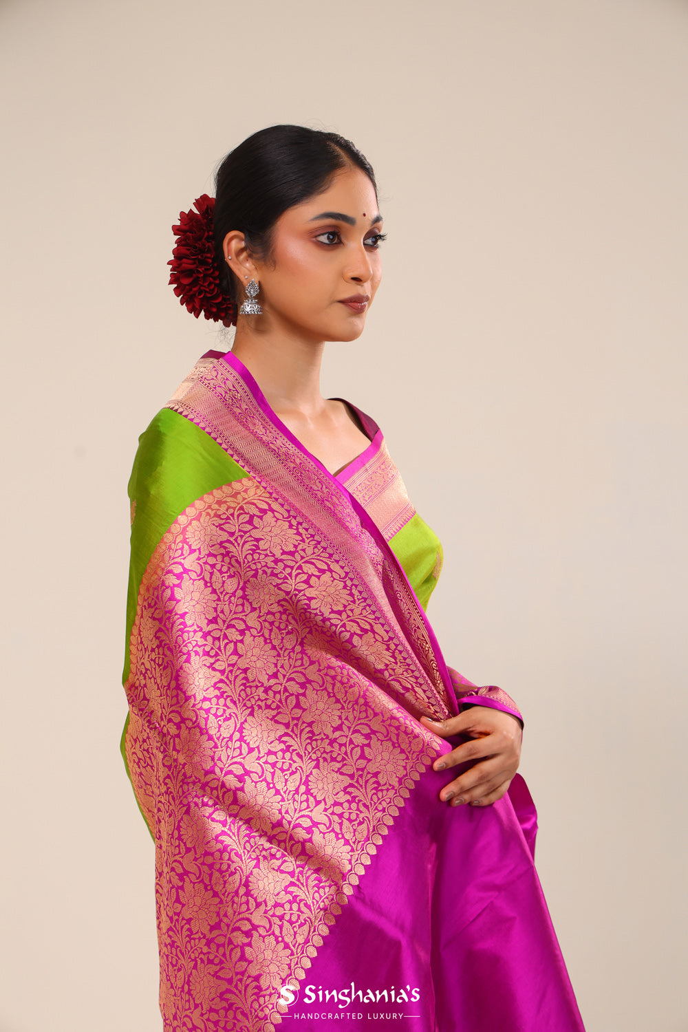 Kelly Green Chiniya Banarasi Silk Saree