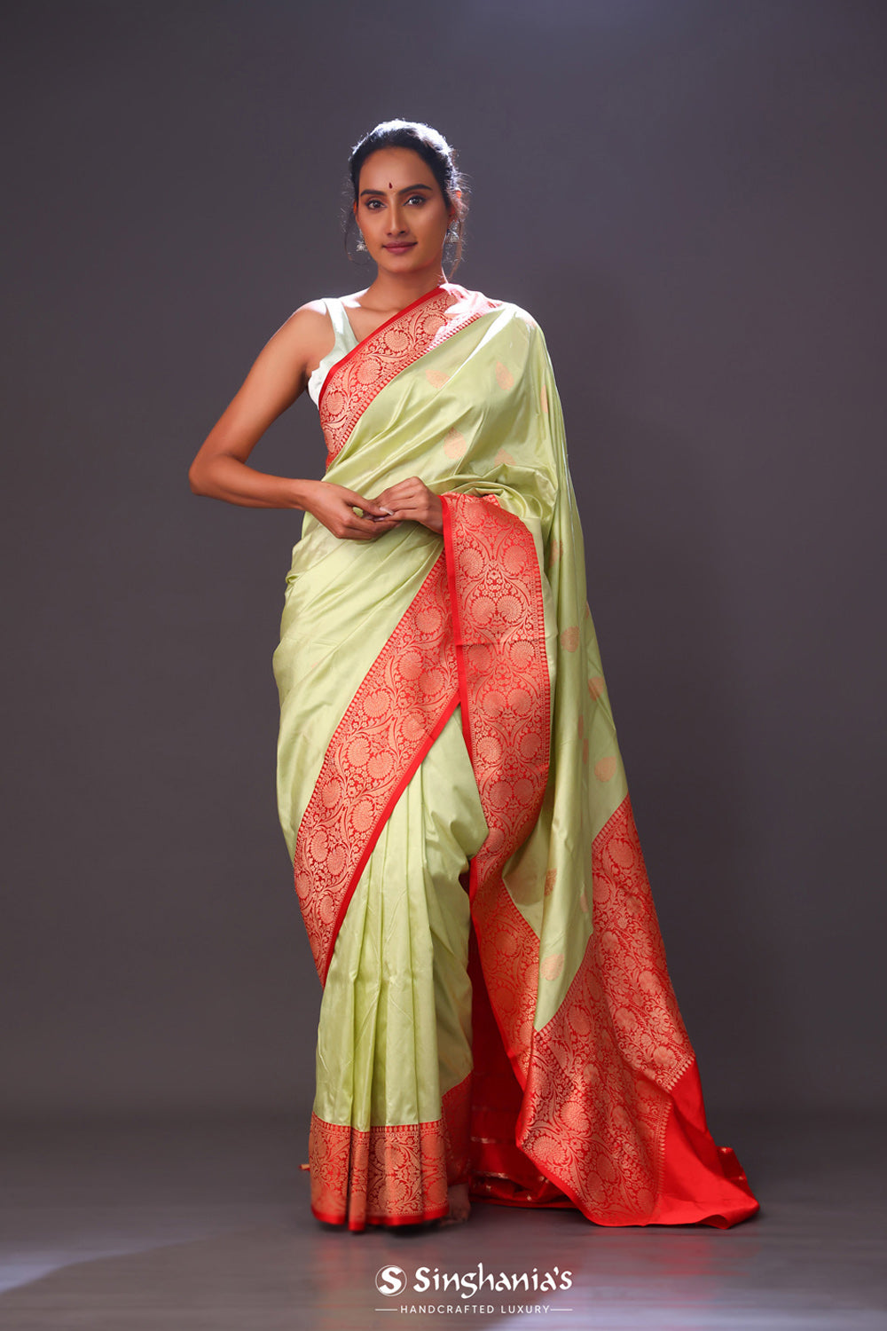 Gin Green Floral Butta Banarasi Silk Saree