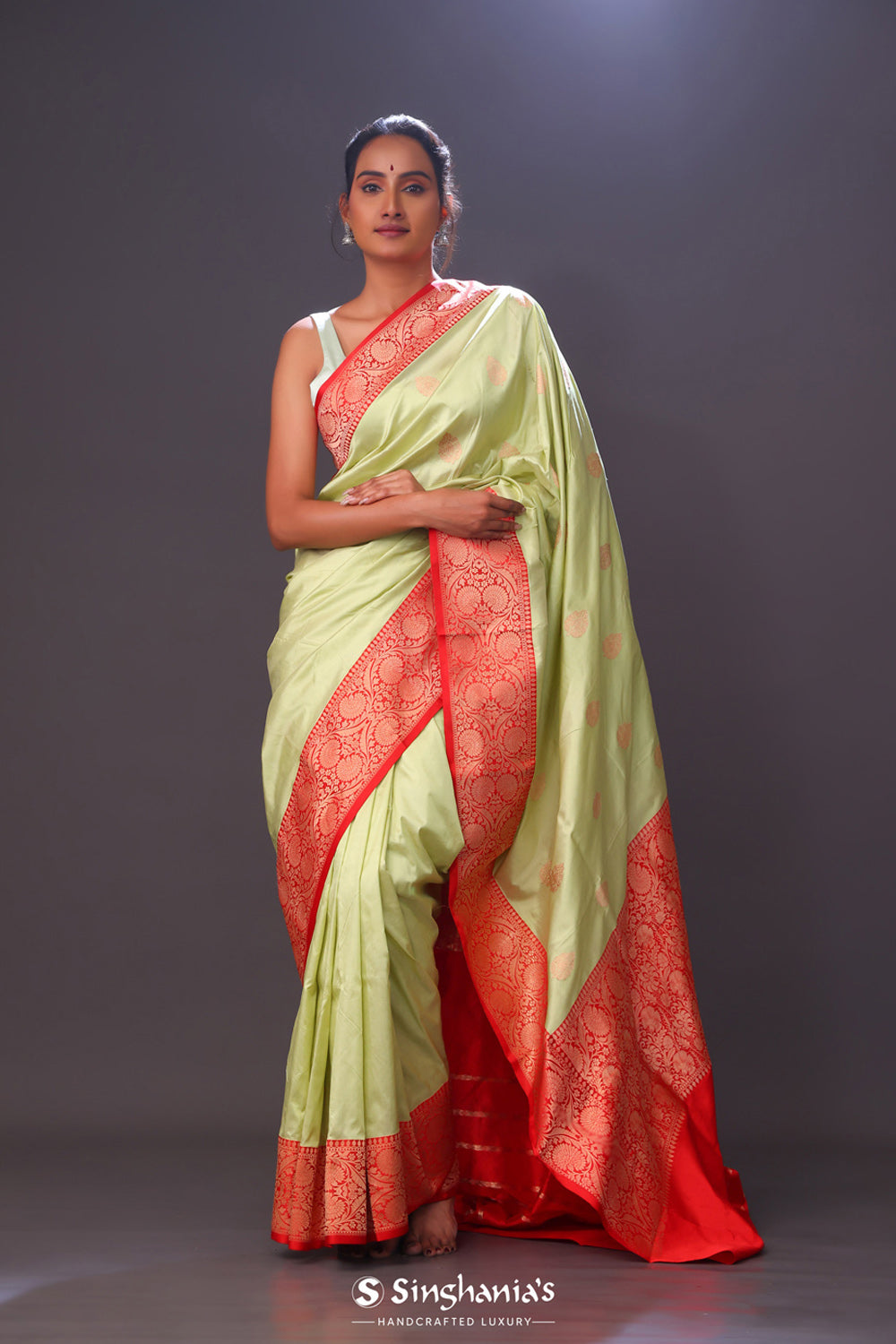 Gin Green Floral Butta Banarasi Silk Saree