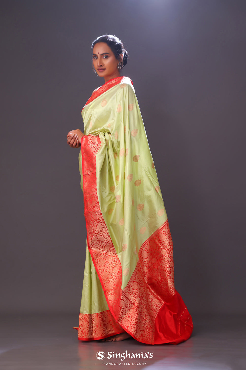 Gin Green Floral Butta Banarasi Silk Saree