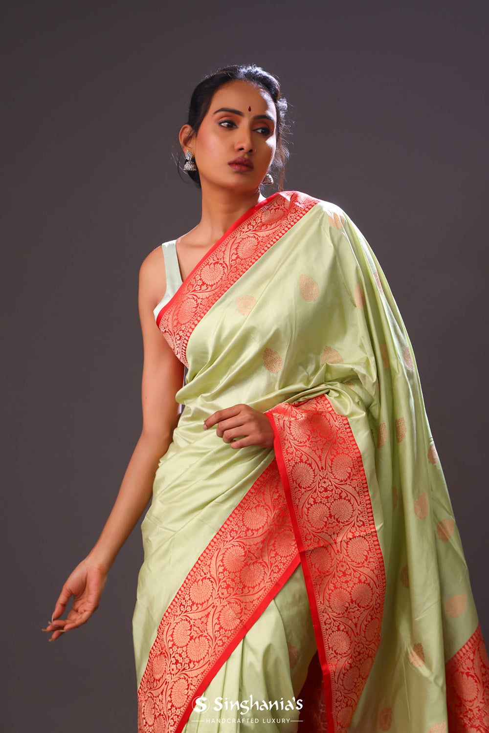 Gin Green Floral Butta Banarasi Silk Saree